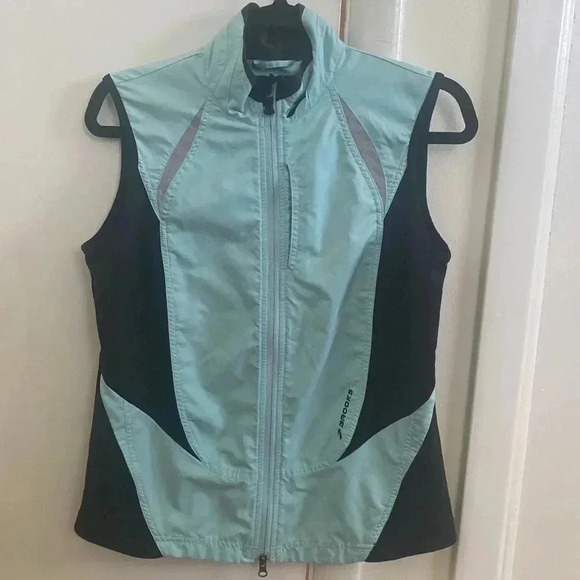 BROOKS Running Blue & Black Sleeveless Vest Full Zip Sz  Medium Reflective - Picture 5 of 7